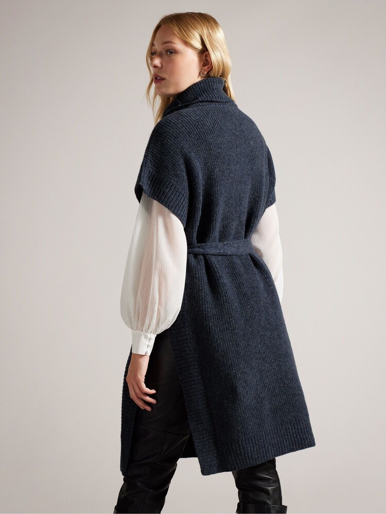 Ted Baker Blue Danlena Engineered Funnel Neck Cape - Image 2 of 6