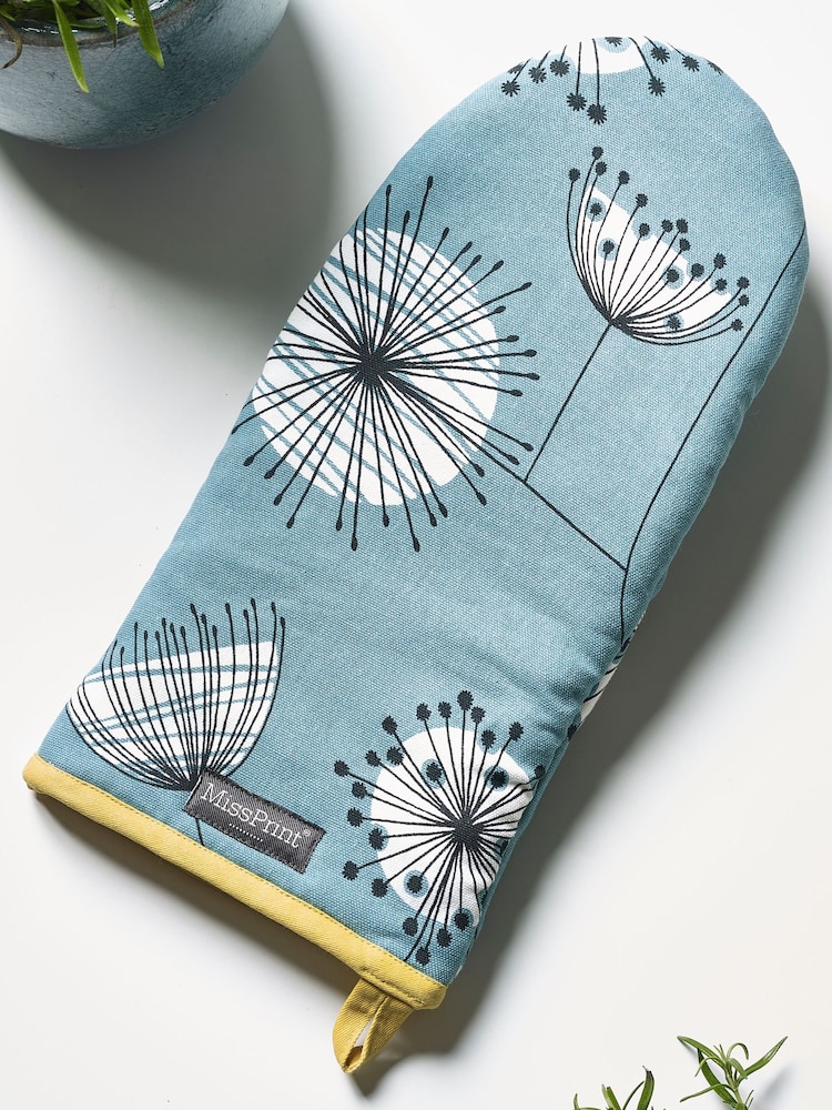 MissPrint Blue Dandelion Single 100% Cotton Oven Glove & Apron Set - Image 1 of 5