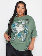Yours Curve Green Good Things Boxy T-Shirt - Image 1 of 4