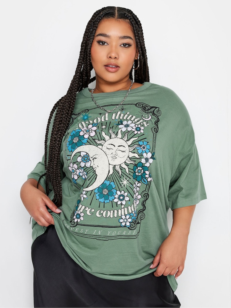 Yours Curve Green Good Things Boxy T-Shirt - Image 1 of 4