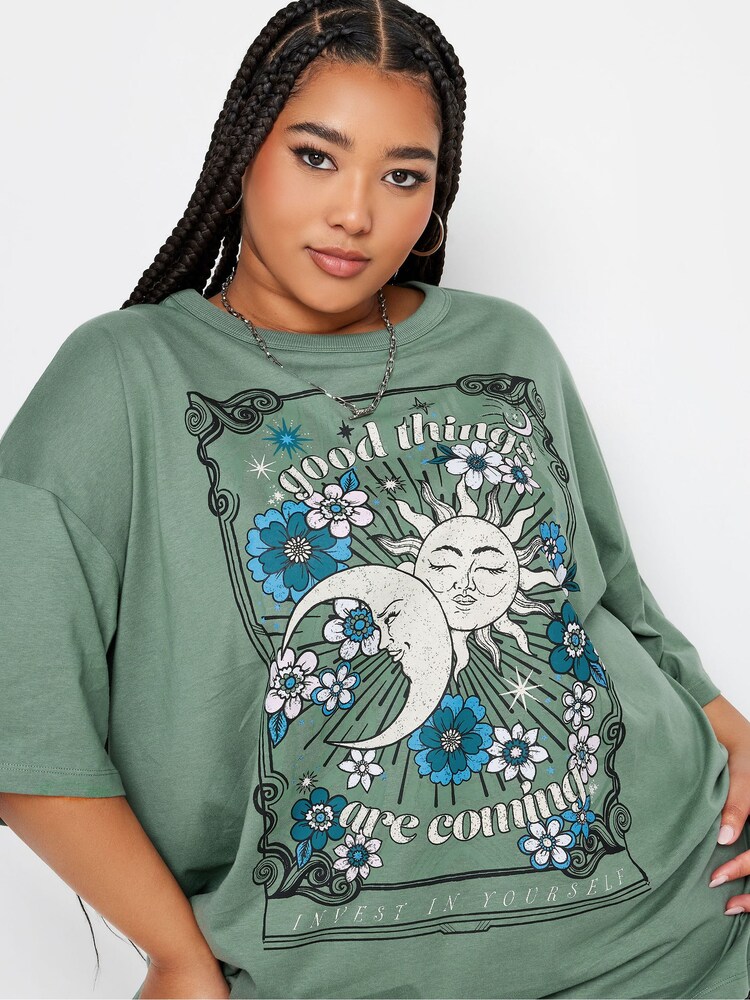 Yours Curve Green Good Things Boxy T-Shirt - Image 4 of 4