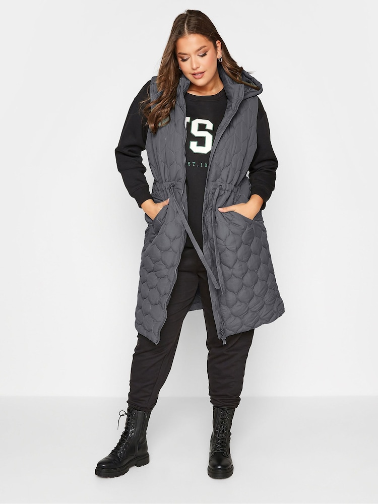 Yours Curve Grey Onion Quilted Hooded Gilet - Image 1 of 1