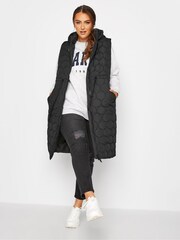 Yours Curve Black Onion Quilted Hooded Gilet - Image 1 of 4