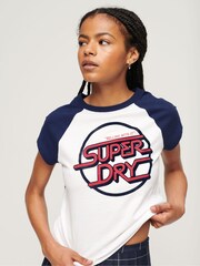 Superdry White Roller Graphic Baseball Mini T-Shirt - Image 1 of 3