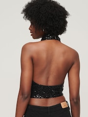 Superdry Black Cowl Neck Halter Sequin Top - Image 2 of 3