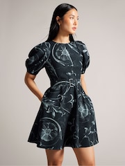 Ted Baker Black Puff Sleeve Saaraih Mini Dress With Belt Detail - Image 2 of 6