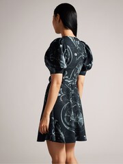Ted Baker Black Puff Sleeve Saaraih Mini Dress With Belt Detail - Image 3 of 6