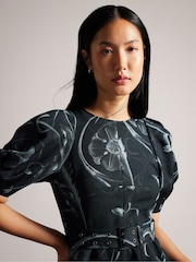 Ted Baker Black Puff Sleeve Saaraih Mini Dress With Belt Detail - Image 4 of 6