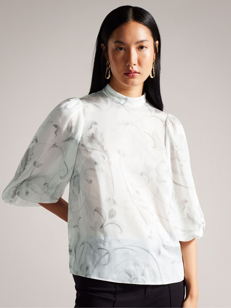 Ted Baker Cream Lilioh High Neck Balloon Sleeve Blouse - Image 1 of 6
