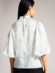 Ted Baker Cream Lilioh High Neck Balloon Sleeve Blouse - Image 2 of 6