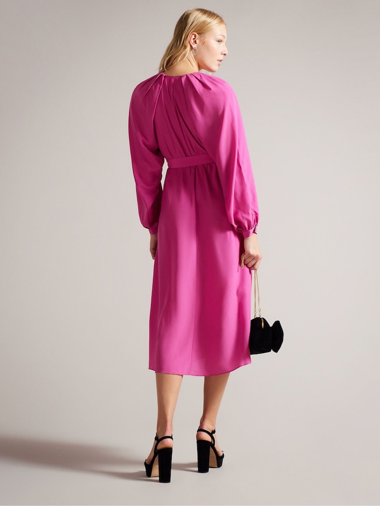 Ted Baker Pink Comus Midi Shirt Dress With Gathered Neck - Image 2 of 5