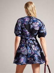 Ted Baker Purple Wilbur Puff Sleeve Jacquard Midi Dress - Image 2 of 5