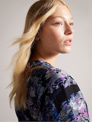Ted Baker Purple Wilbur Puff Sleeve Jacquard Midi Dress - Image 4 of 5