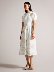 Ted Baker Cream Magylee Ponte Bodice Dress With Satin Slip Skirt - Image 1 of 5