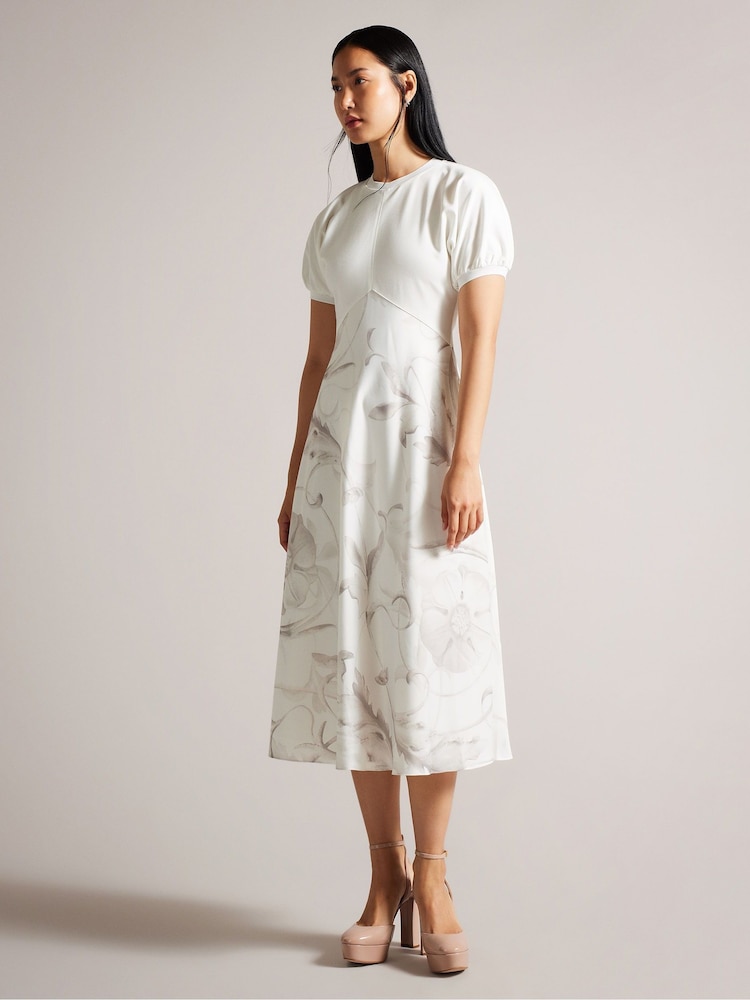 Ted Baker Cream Magylee Ponte Bodice Dress With Satin Slip Skirt - Image 1 of 5
