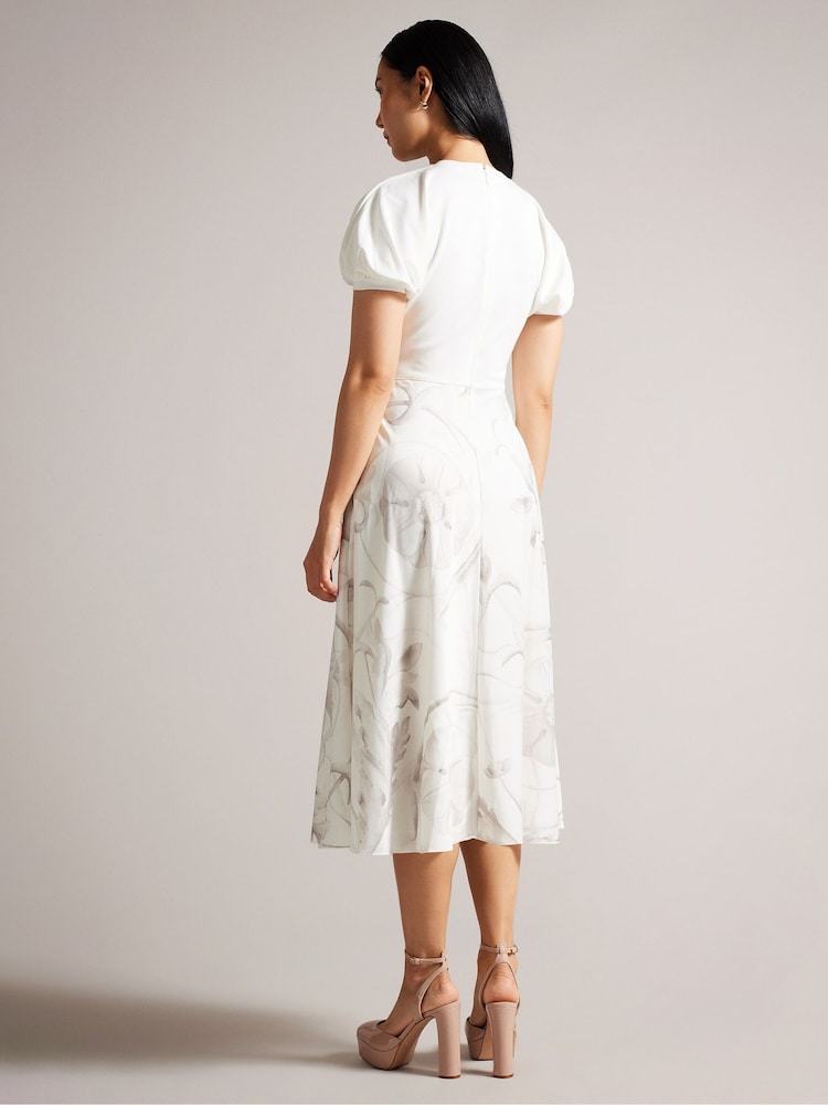 Ted Baker Cream Magylee Ponte Bodice Dress With Satin Slip Skirt - Image 2 of 5