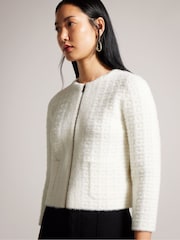 Ted Baker White Ulee Jacquard Check Knitted Cardigan - Image 1 of 6