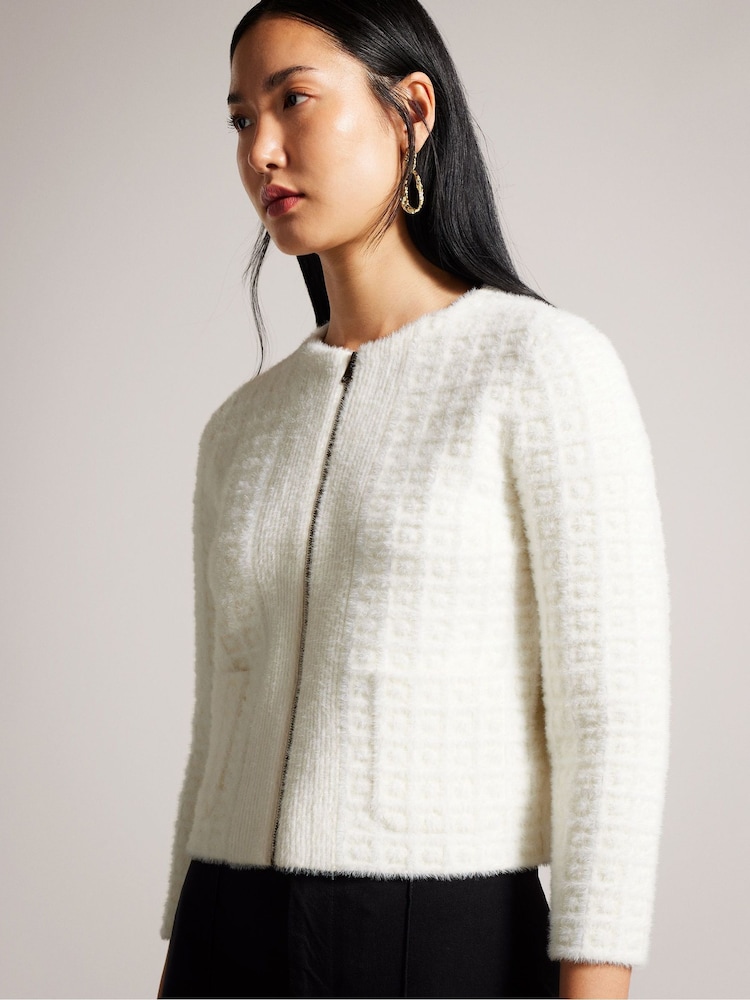 Ted Baker White Ulee Jacquard Check Knitted Cardigan - Image 1 of 6