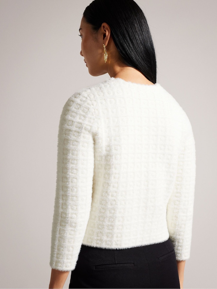 Ted Baker White Ulee Jacquard Check Knitted Cardigan - Image 2 of 6