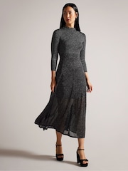 Ted Baker Black Metallic Kannie Knitted Midi Dress - Image 1 of 5