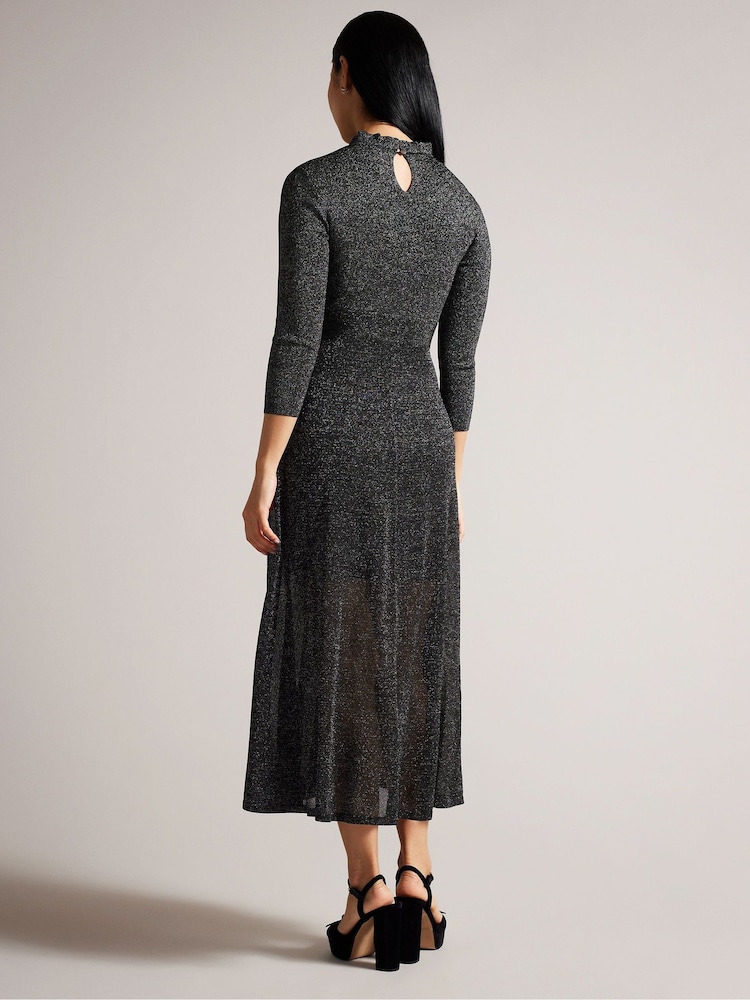 Ted Baker Black Metallic Kannie Knitted Midi Dress - Image 2 of 5