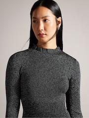 Ted Baker Black Metallic Kannie Knitted Midi Dress - Image 3 of 5