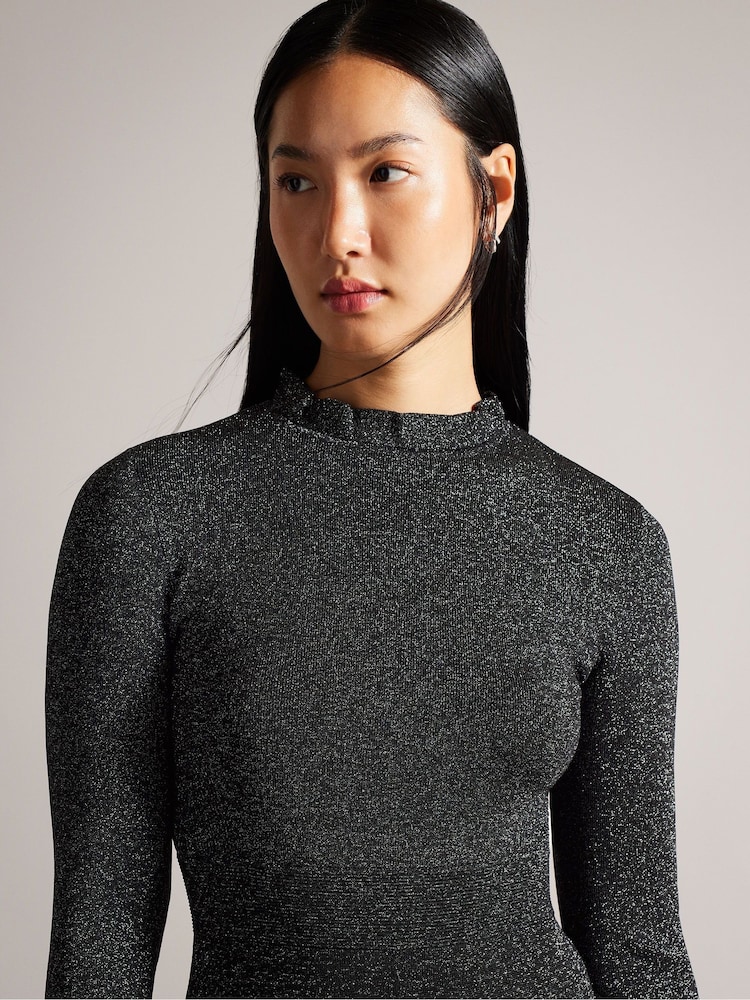 Ted Baker Black Metallic Kannie Knitted Midi Dress - Image 3 of 5
