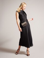 Ted Baker Black Akane Draped Neck Detail Midi Dress - Image 1 of 5