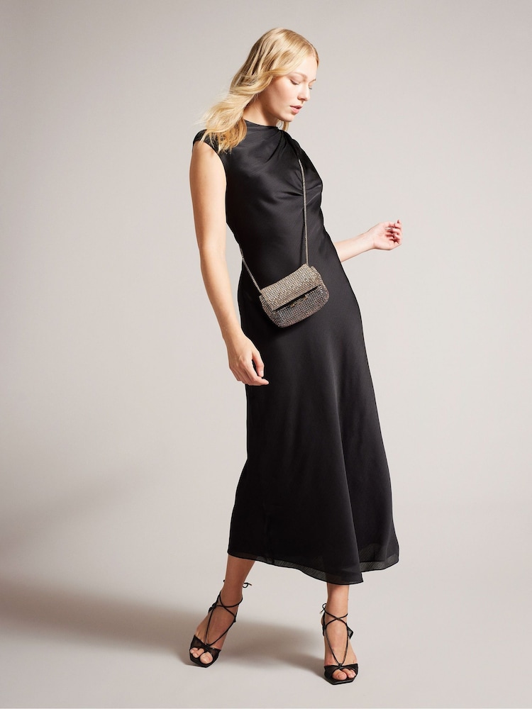 Ted Baker Black Akane Draped Neck Detail Midi Dress - Image 1 of 5