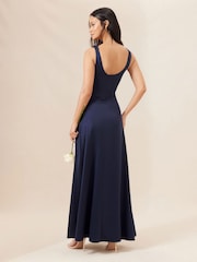 Lipsy Navy Blue Cowl Front Satin Maxi Bridesmaid Dress - Image 2 of 4