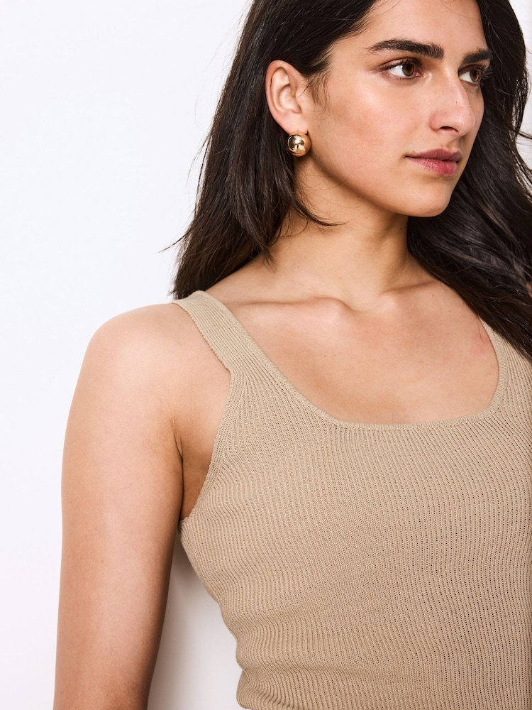 Neutral Brown Linen Square Neck Vest - Image 2 of 6