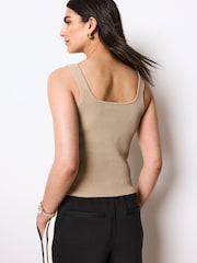 Neutral Brown Linen Square Neck Vest - Image 4 of 6