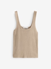 Neutral Brown Linen Square Neck Vest - Image 5 of 6