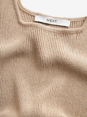Neutral Brown Linen Square Neck Vest - Image 6 of 6