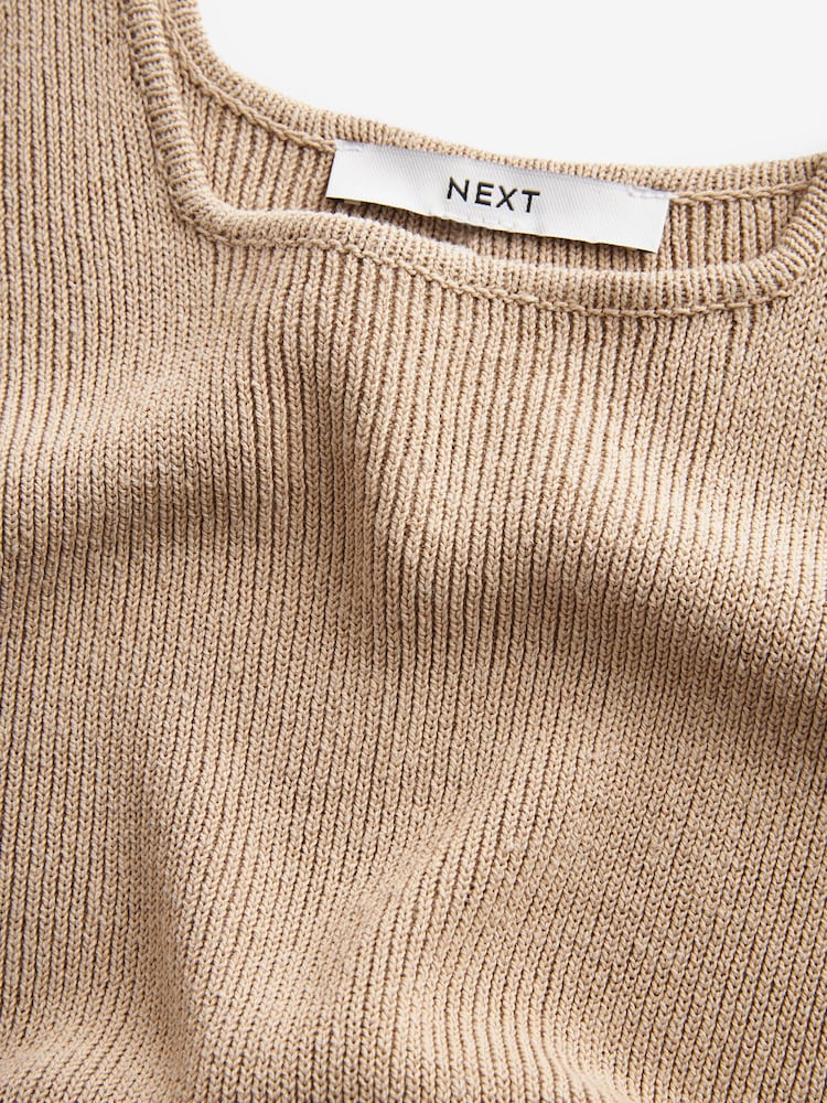 Neutral Brown Linen Square Neck Vest - Image 6 of 6