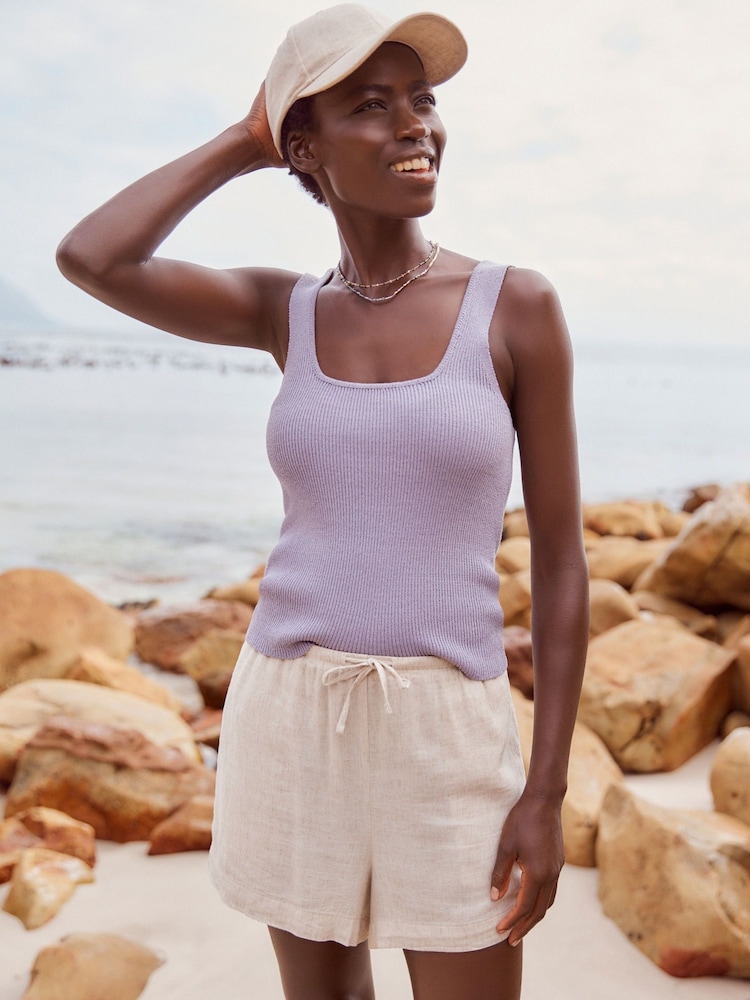 Lilac Purple Linen Square Neck Vest - Image 1 of 6