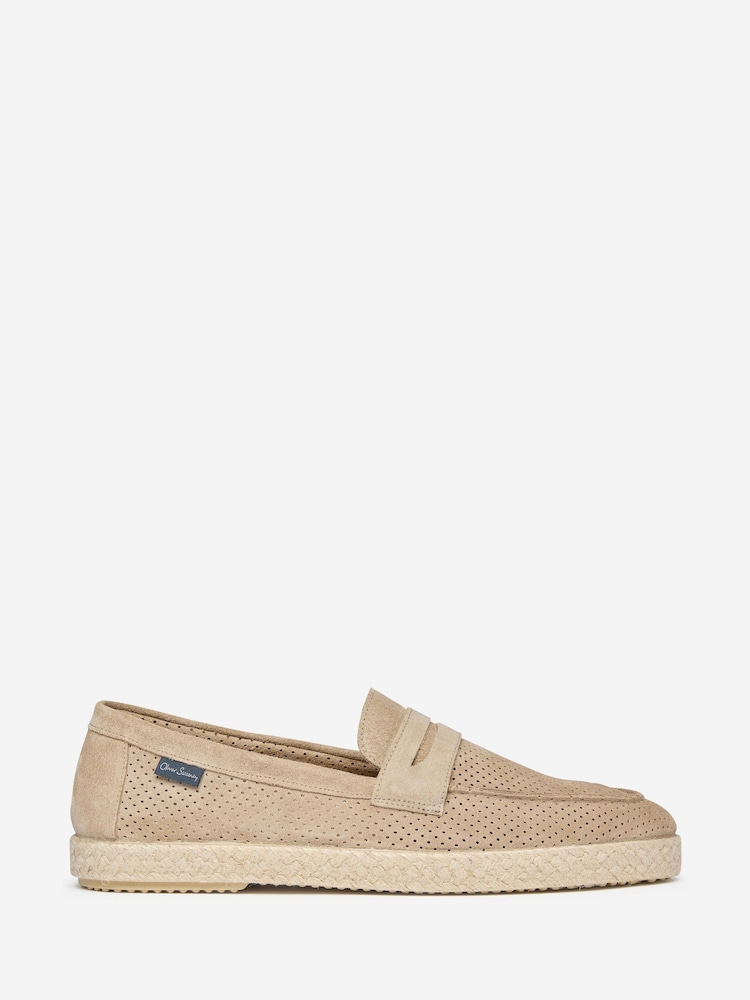 Oliver Sweeney Natural Perforated Suede Espadrille Loafers - Image 1 of 5