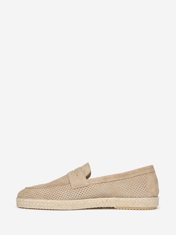Oliver Sweeney Natural Perforated Suede Espadrille Loafers - Image 2 of 5