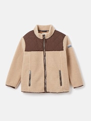 Joules Kids' Eddington Brown & Natural Zip Through Fleece Jacket - Image 1 of 6