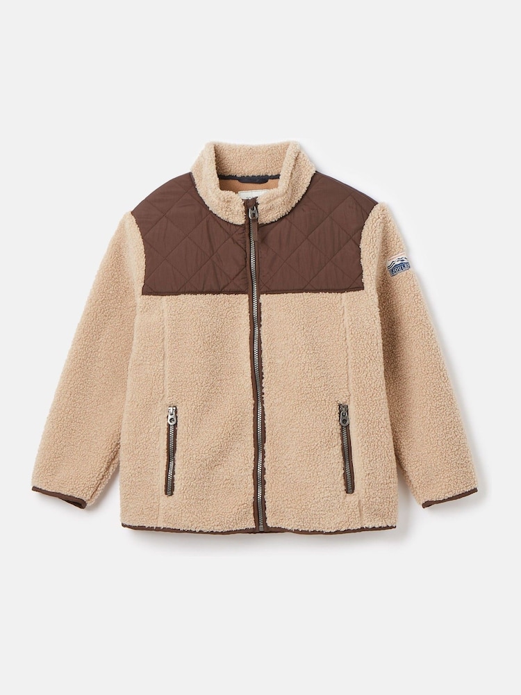 Joules Kids' Eddington Brown & Natural Zip Through Fleece Jacket - Image 1 of 6
