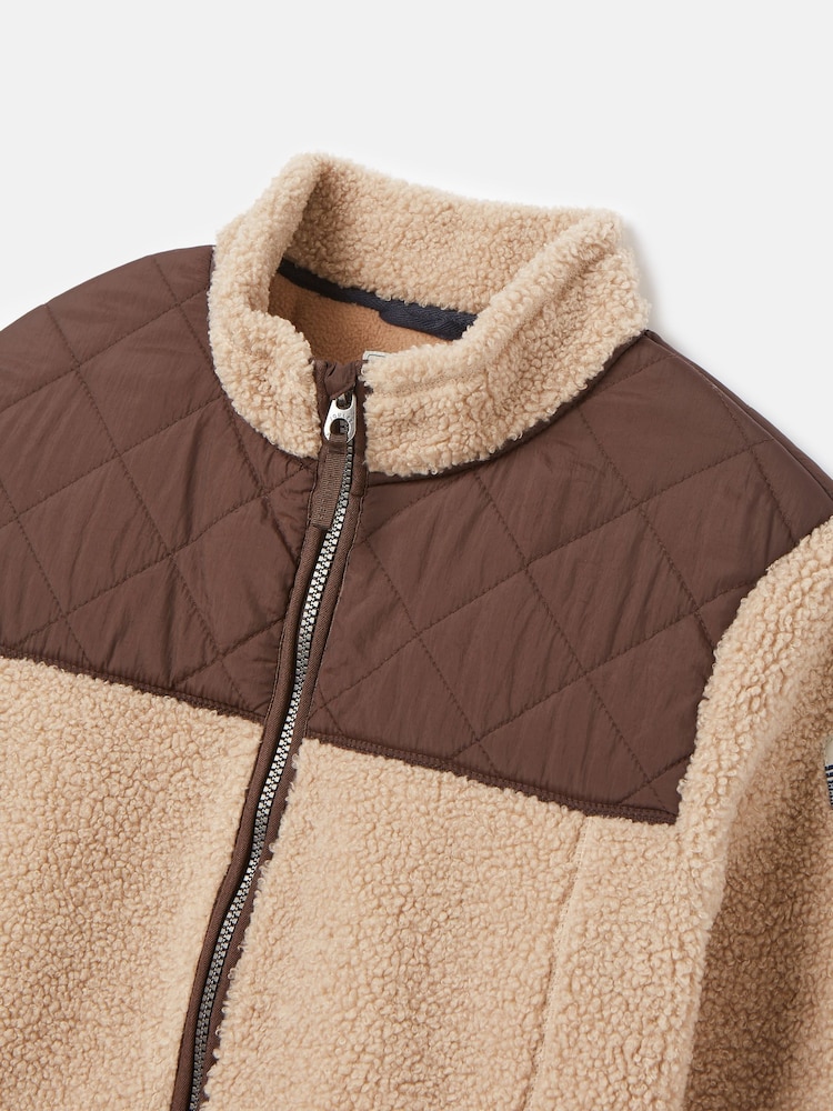 Joules Kids' Eddington Brown & Natural Zip Through Fleece Jacket - Image 2 of 6
