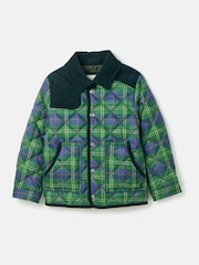 Joules Kids' Freddie Green Check Quilted Checked Jacket - Image 1 of 5