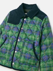 Joules Kids' Freddie Green Check Quilted Checked Jacket - Image 3 of 5