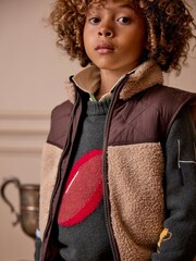 Joules Boys' Eddington Natural & Brown Colourblock Fleece Gilet - Image 2 of 8
