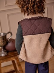 Joules Boys' Eddington Natural & Brown Colourblock Fleece Gilet - Image 3 of 8
