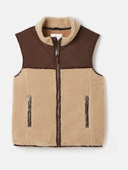 Joules Boys' Eddington Natural & Brown Colourblock Fleece Gilet - Image 4 of 8