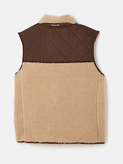 Joules Boys' Eddington Natural & Brown Colourblock Fleece Gilet - Image 5 of 8