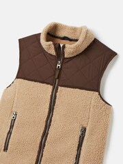 Joules Boys' Eddington Natural & Brown Colourblock Fleece Gilet - Image 6 of 8