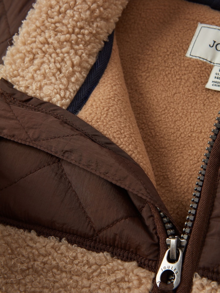Joules Boys' Eddington Natural & Brown Colourblock Fleece Gilet - Image 8 of 8