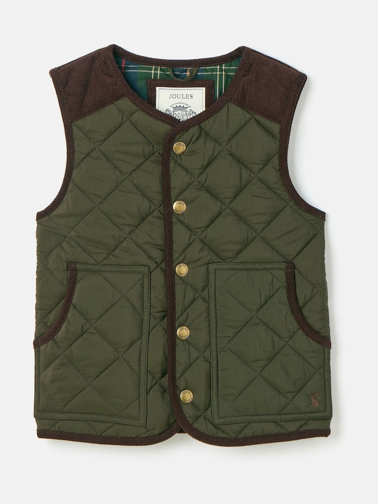 Joules Kids' Gibson Khaki Green Quilted Gilet - Image 1 of 5